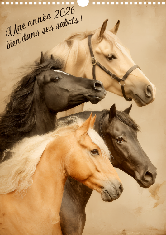 Calendrier mural chevaux 2026 : "Bien dans ses sabots"