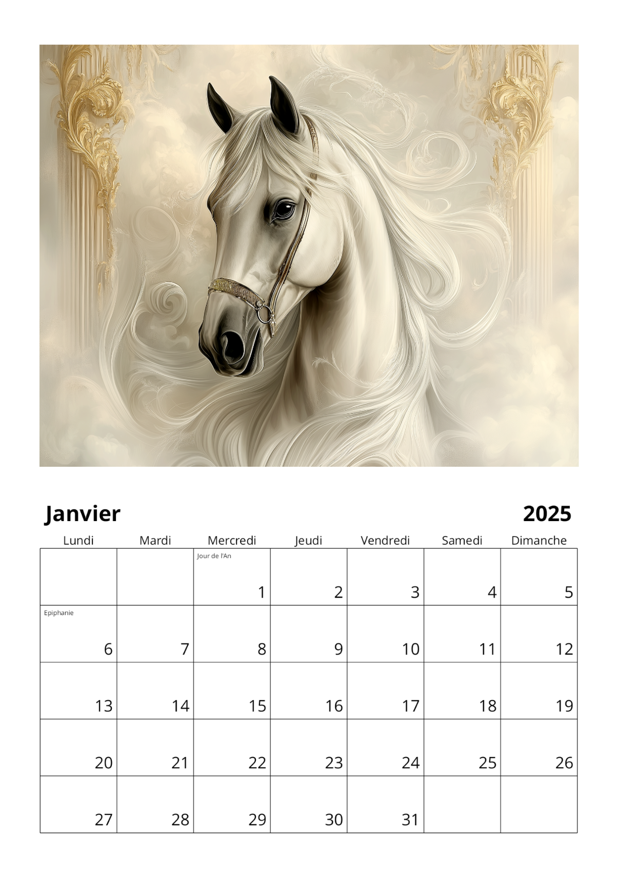 Calendrier mural 2025 - Chevaux & Art nouveau