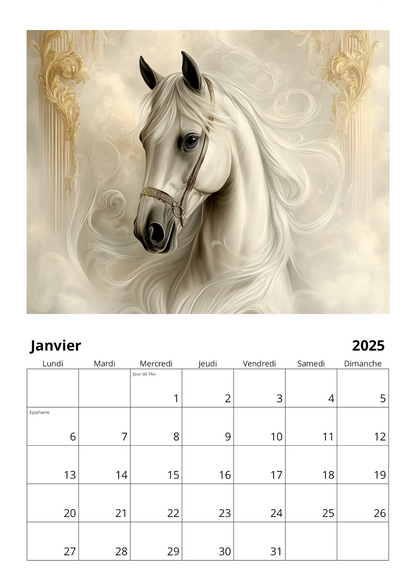 Calendrier mural 2025 - Chevaux & Art nouveau