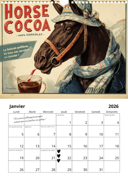 Calendrier mural chevaux 2026 : "Bien dans ses sabots"