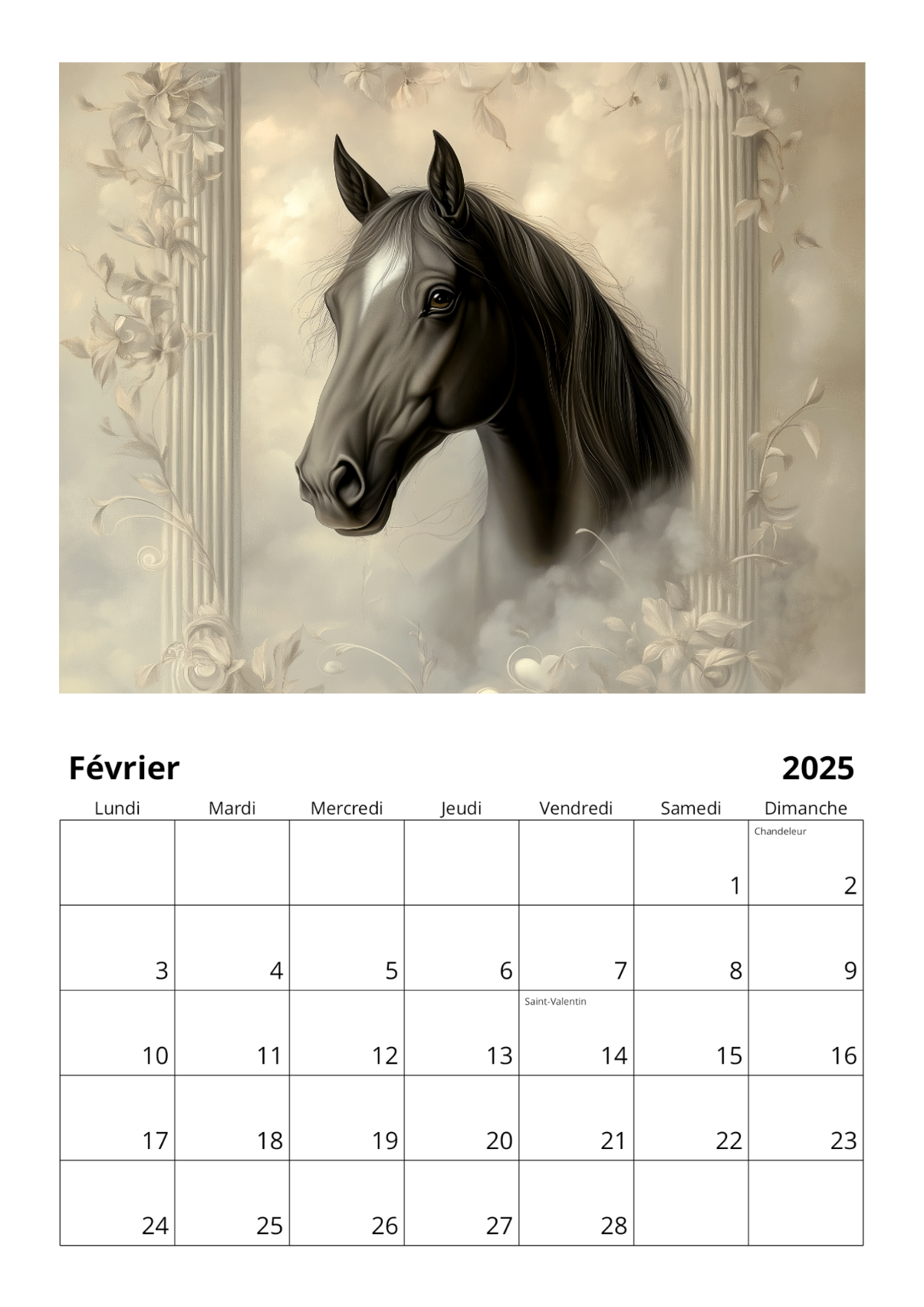 Calendrier mural 2025 - Chevaux & Art nouveau