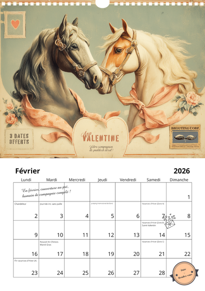 Calendrier mural chevaux 2026 : "Bien dans ses sabots"