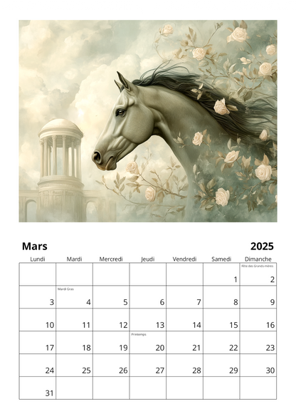 Calendrier mural 2025 - Chevaux & Art nouveau