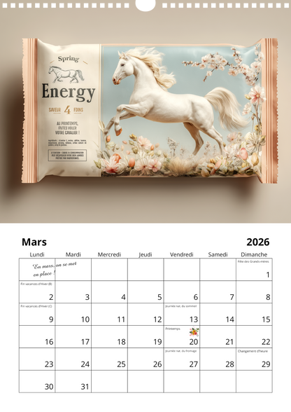 Calendrier mural chevaux 2026 : "Bien dans ses sabots"