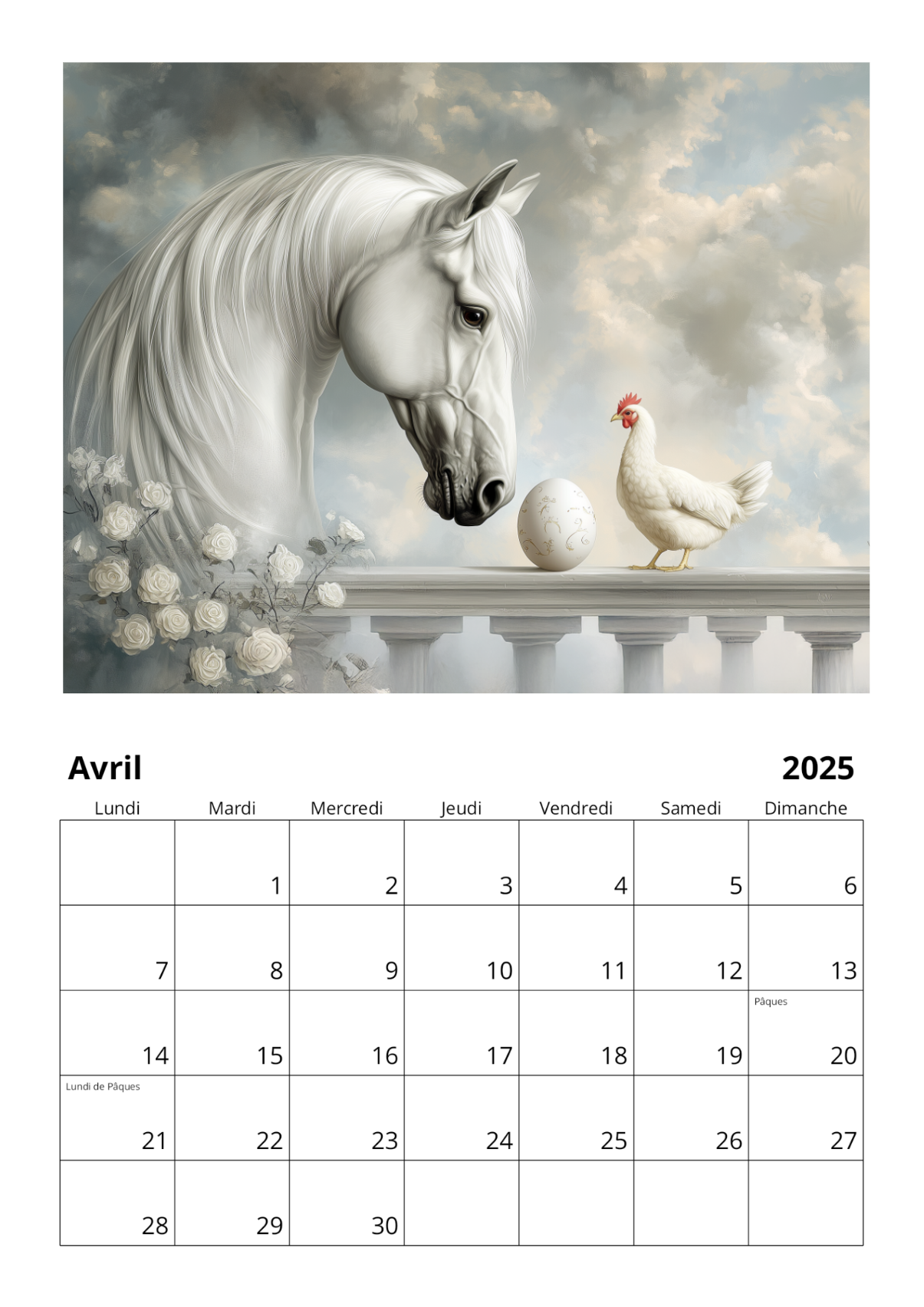 Calendrier mural 2025 - Chevaux & Art nouveau