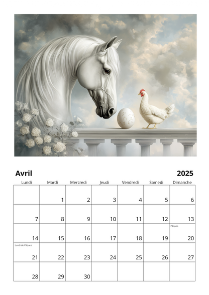 Calendrier mural 2025 - Chevaux & Art nouveau