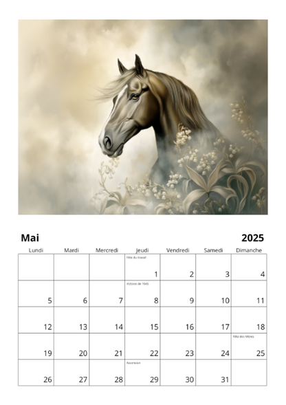 Calendrier mural 2025 - Chevaux & Art nouveau