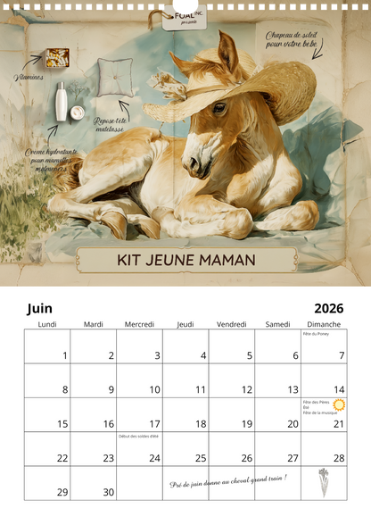 Calendrier mural chevaux 2026 : "Bien dans ses sabots"