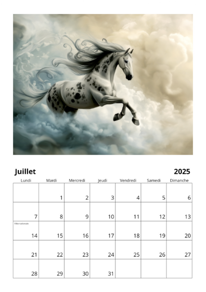 Calendrier mural 2025 - Chevaux & Art nouveau