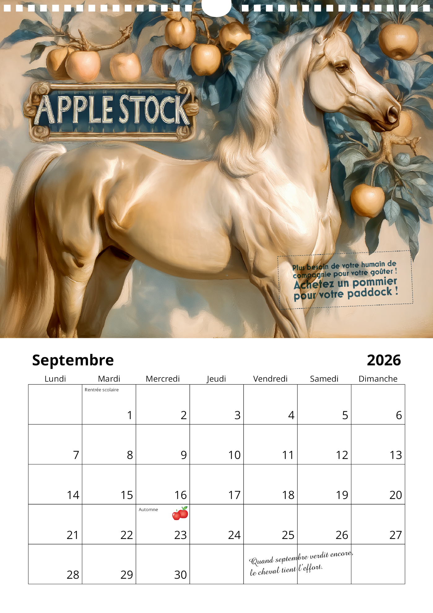 Calendrier mural chevaux 2026 : "Bien dans ses sabots"