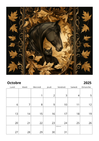 Calendrier mural 2025 - Chevaux & Art nouveau