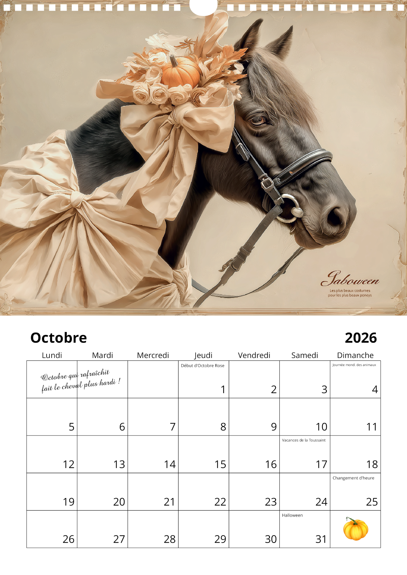 Calendrier mural chevaux 2026 : "Bien dans ses sabots"