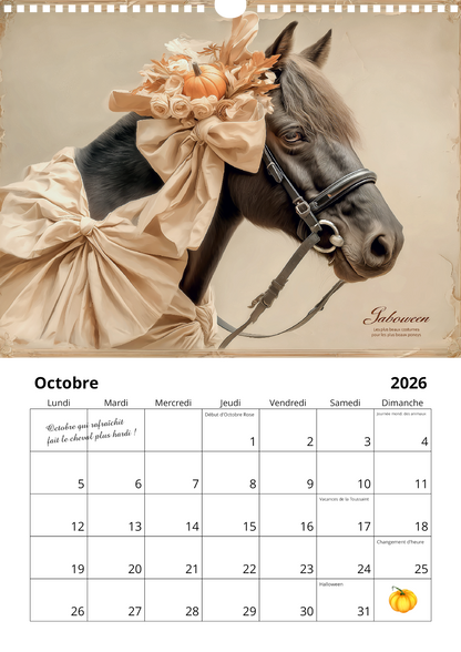 Calendrier mural chevaux 2026 : "Bien dans ses sabots"