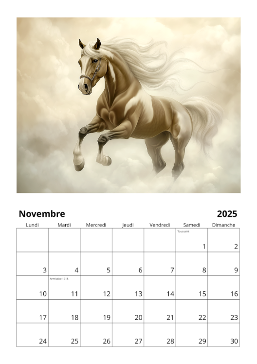 Calendrier mural 2025 - Chevaux & Art nouveau