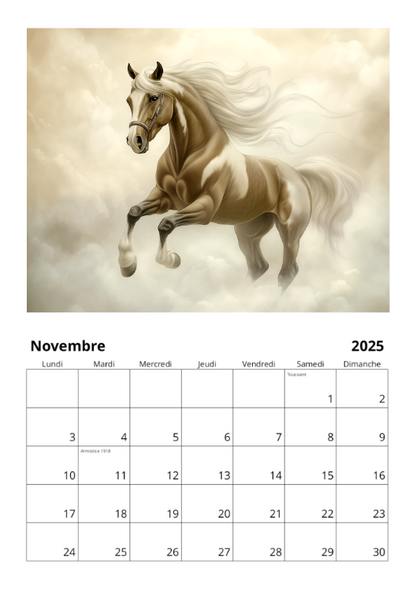 Calendrier mural 2025 - Chevaux & Art nouveau