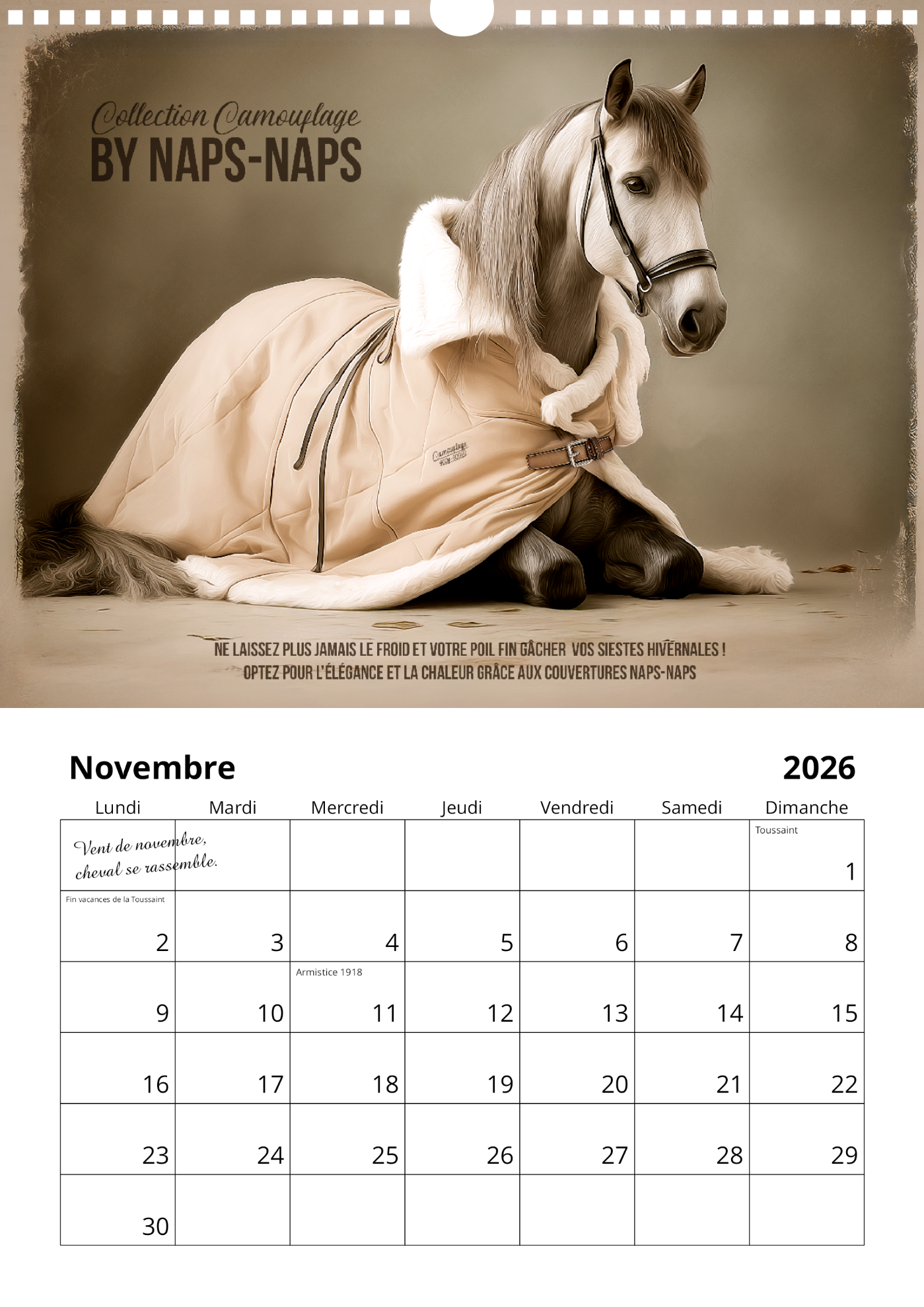 Calendrier mural chevaux 2026 : "Bien dans ses sabots"