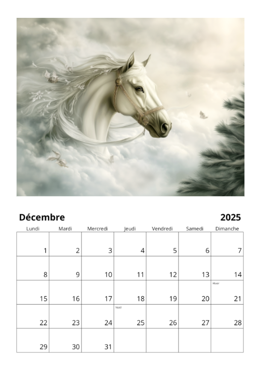 Calendrier mural 2025 - Chevaux & Art nouveau