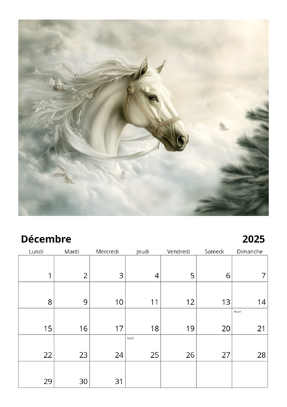 Calendrier mural 2025 - Chevaux & Art nouveau